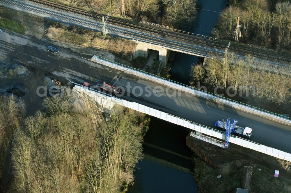 Aerial photograph Brieskow-Finkenheerd - Construction site for the new building der OU Ortsumfahrung der Bundesstrasse B112 in Brieskow-Finkenheerd in the state Brandenburg