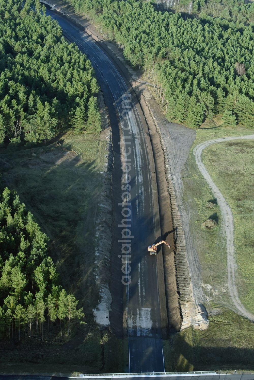 Aerial image Brieskow-Finkenheerd - Construction site for the new building der OU Ortsumfahrung der Bundesstrasse B112 in Brieskow-Finkenheerd in the state Brandenburg