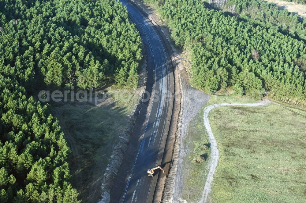 Aerial photograph Brieskow-Finkenheerd - Construction site for the new building der OU Ortsumfahrung der Bundesstrasse B112 in Brieskow-Finkenheerd in the state Brandenburg