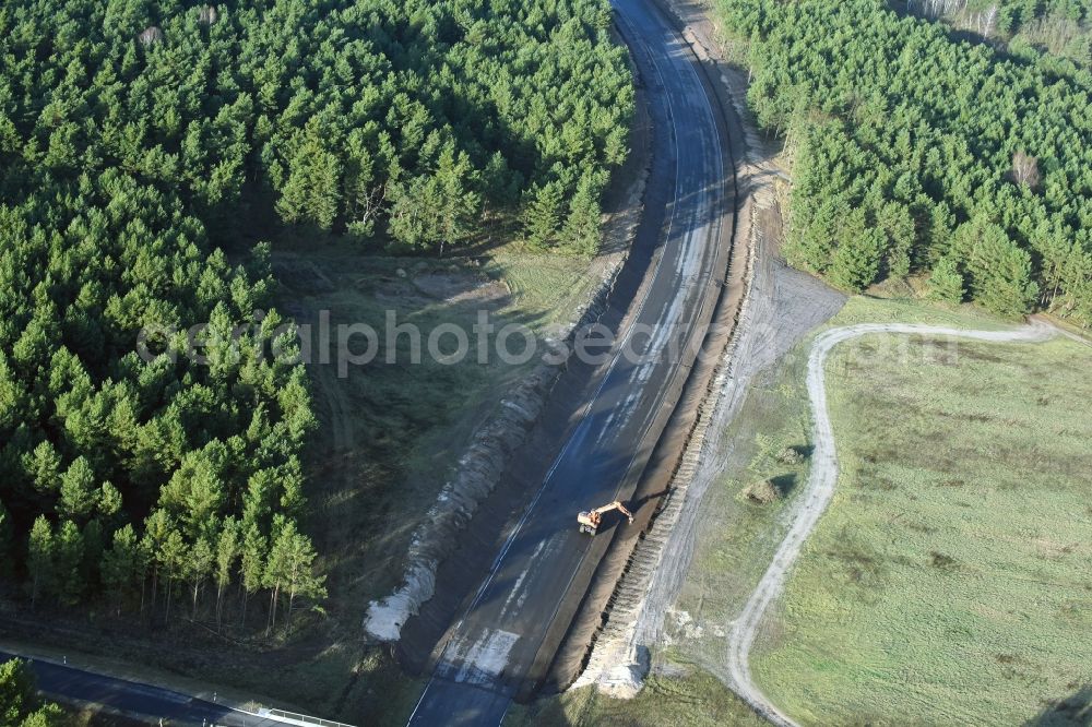 Brieskow-Finkenheerd from above - Construction site for the new building der OU Ortsumfahrung der Bundesstrasse B112 in Brieskow-Finkenheerd in the state Brandenburg