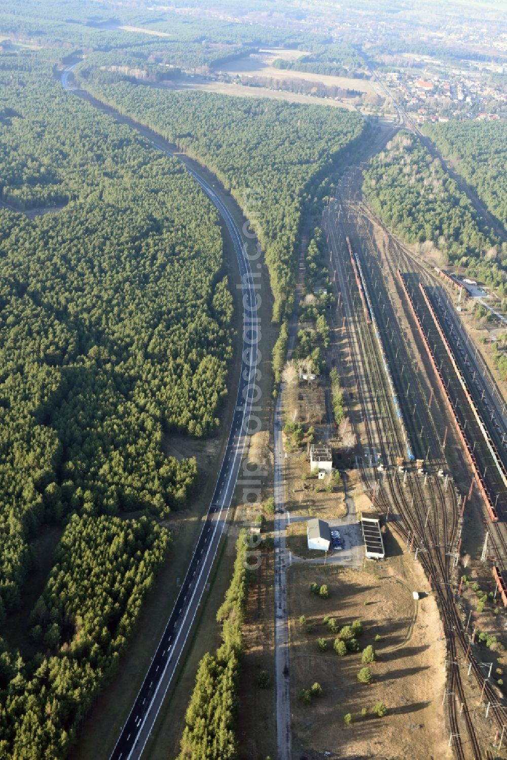 Brieskow-Finkenheerd from above - Construction site for the new building der OU Ortsumfahrung der Bundesstrasse B112 in Brieskow-Finkenheerd in the state Brandenburg