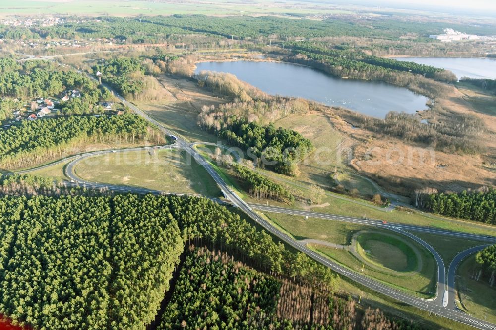 Aerial image Brieskow-Finkenheerd - Construction site for the new building der OU Ortsumfahrung der Bundesstrasse B112 in Brieskow-Finkenheerd in the state Brandenburg