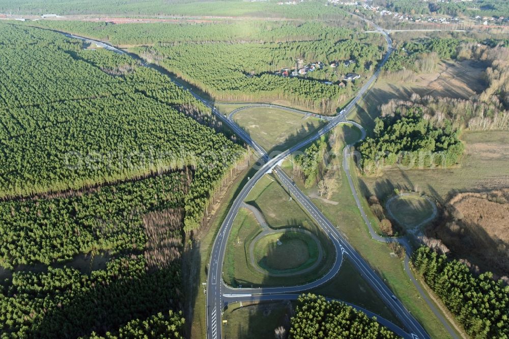 Aerial photograph Brieskow-Finkenheerd - Construction site for the new building der OU Ortsumfahrung der Bundesstrasse B112 in Brieskow-Finkenheerd in the state Brandenburg