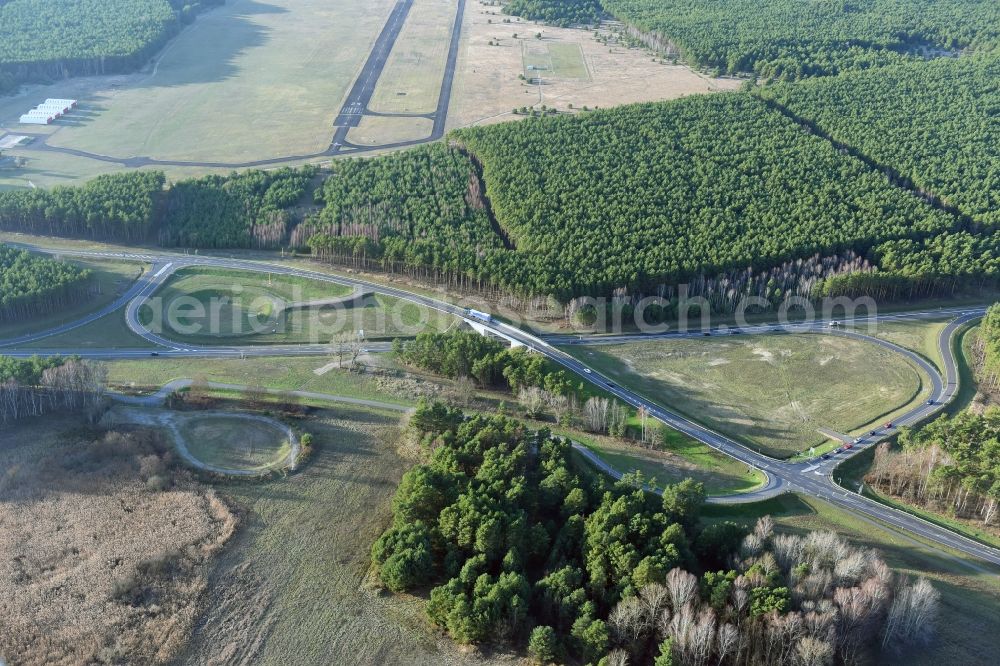 Aerial image Brieskow-Finkenheerd - Construction site for the new building der OU Ortsumfahrung der Bundesstrasse B112 in Brieskow-Finkenheerd in the state Brandenburg