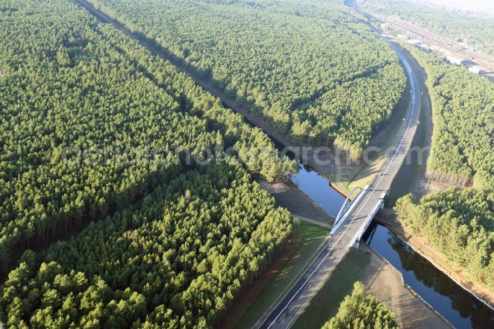 Aerial photograph Brieskow-Finkenheerd - Construction site for the new building der OU Ortsumfahrung der Bundesstrasse B112 in Brieskow-Finkenheerd in the state Brandenburg