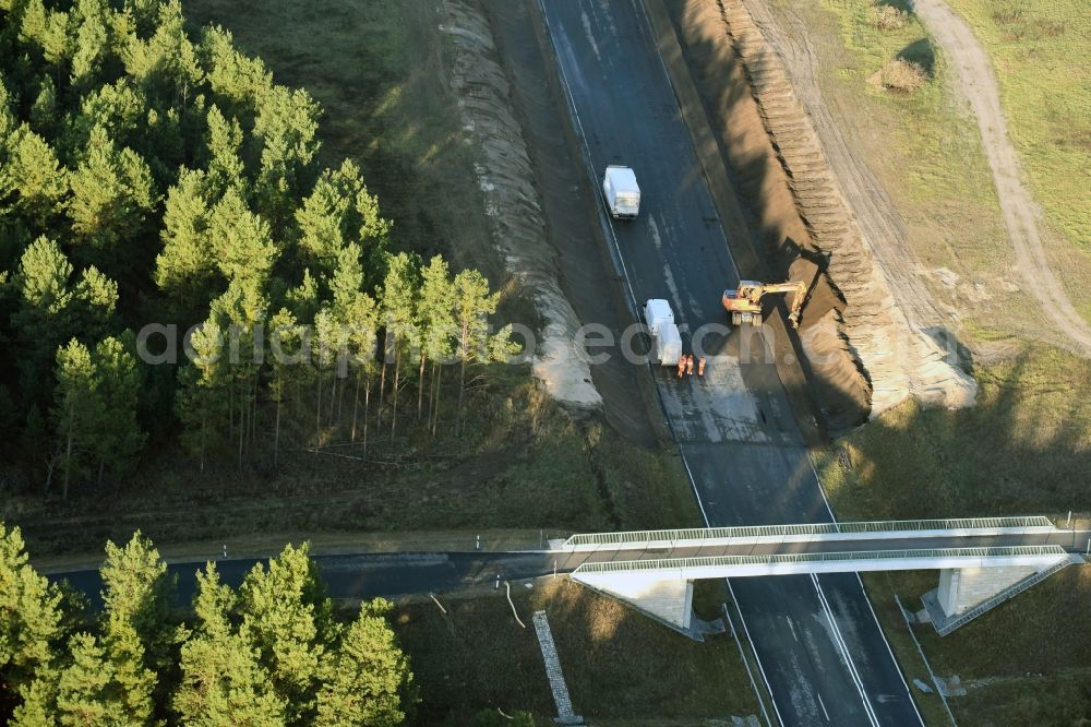 Aerial image Brieskow-Finkenheerd - Construction site for the new building der OU Ortsumfahrung der Bundesstrasse B112 in Brieskow-Finkenheerd in the state Brandenburg