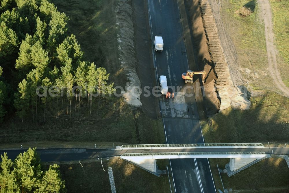 Aerial photograph Brieskow-Finkenheerd - Construction site for the new building der OU Ortsumfahrung der Bundesstrasse B112 in Brieskow-Finkenheerd in the state Brandenburg