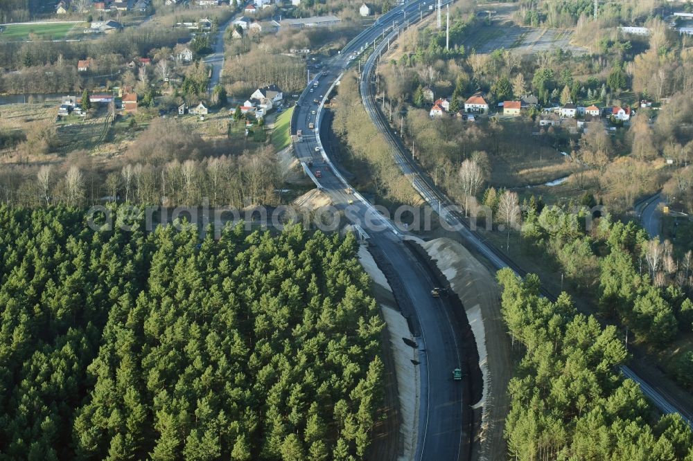 Brieskow-Finkenheerd from above - Construction site for the new building der OU Ortsumfahrung der Bundesstrasse B112 in Brieskow-Finkenheerd in the state Brandenburg