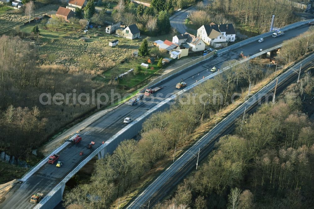 Aerial photograph Brieskow-Finkenheerd - Construction site for the new building der OU Ortsumfahrung der Bundesstrasse B112 in Brieskow-Finkenheerd in the state Brandenburg