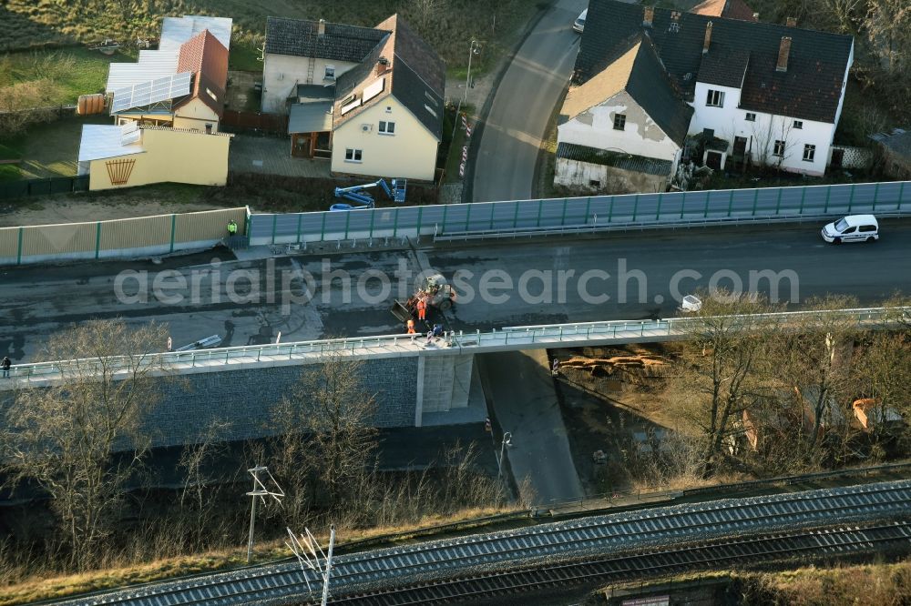 Brieskow-Finkenheerd from above - Construction site for the new building der OU Ortsumfahrung der Bundesstrasse B112 in Brieskow-Finkenheerd in the state Brandenburg