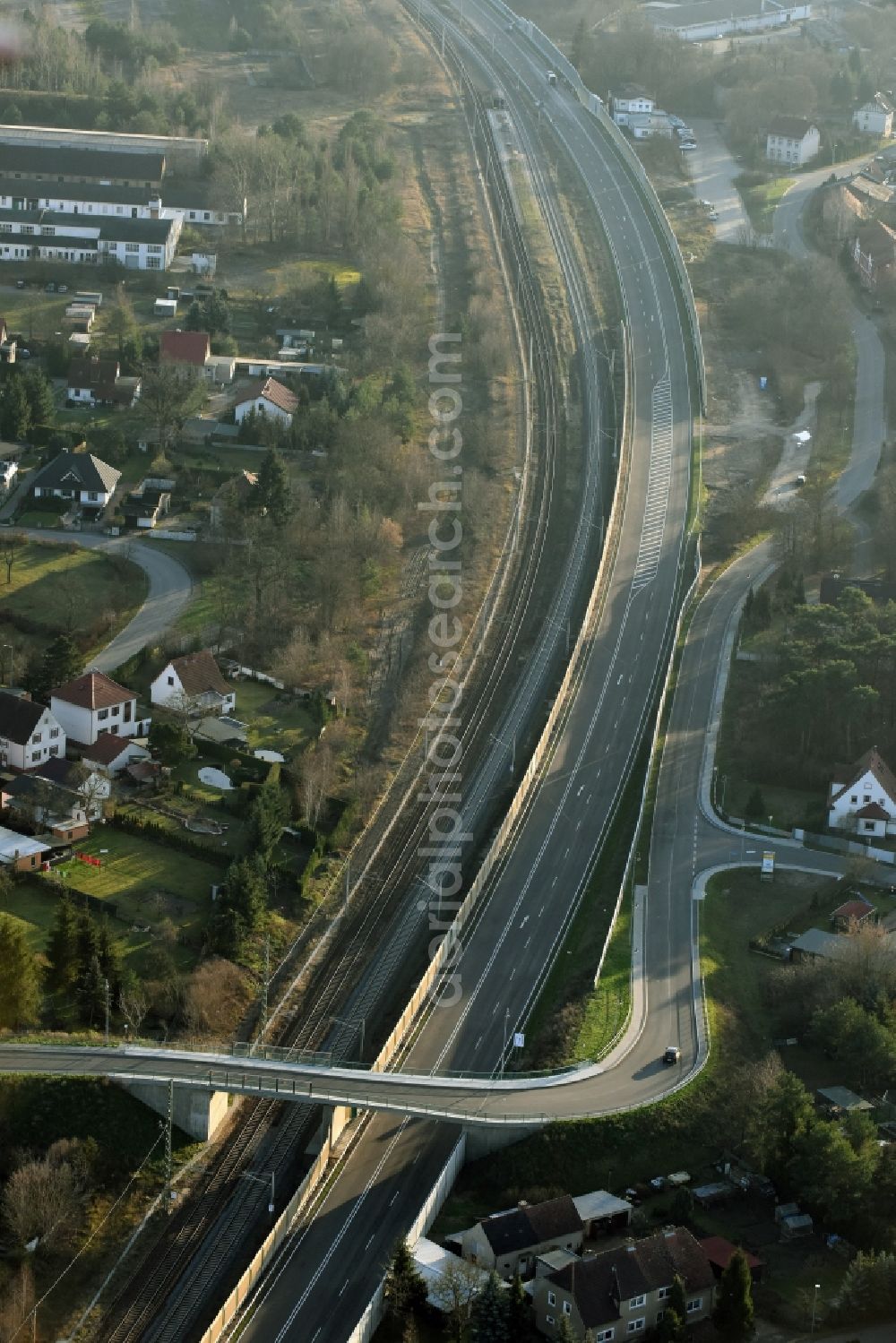 Brieskow-Finkenheerd from the bird's eye view: Construction site for the new building der OU Ortsumfahrung der Bundesstrasse B112 in Brieskow-Finkenheerd in the state Brandenburg