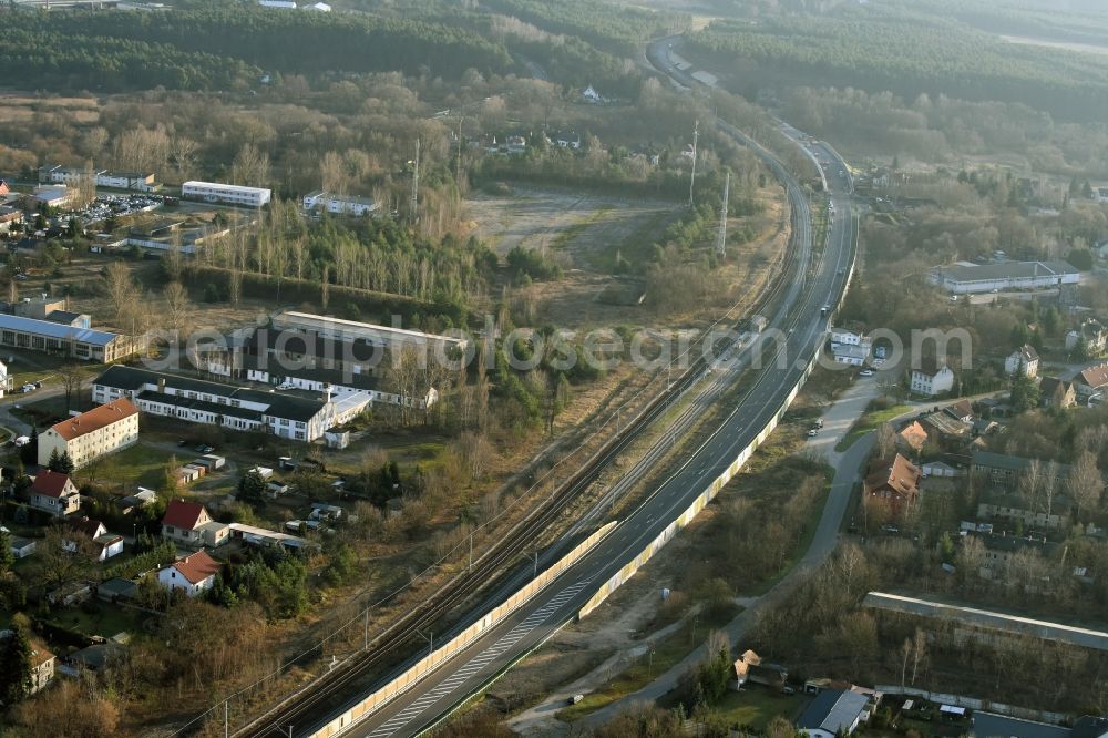 Brieskow-Finkenheerd from above - Construction site for the new building der OU Ortsumfahrung der Bundesstrasse B112 in Brieskow-Finkenheerd in the state Brandenburg