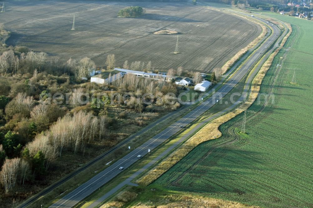 Brieskow-Finkenheerd from the bird's eye view: Construction site for the new building der OU Ortsumfahrung der Bundesstrasse B112 in Brieskow-Finkenheerd in the state Brandenburg