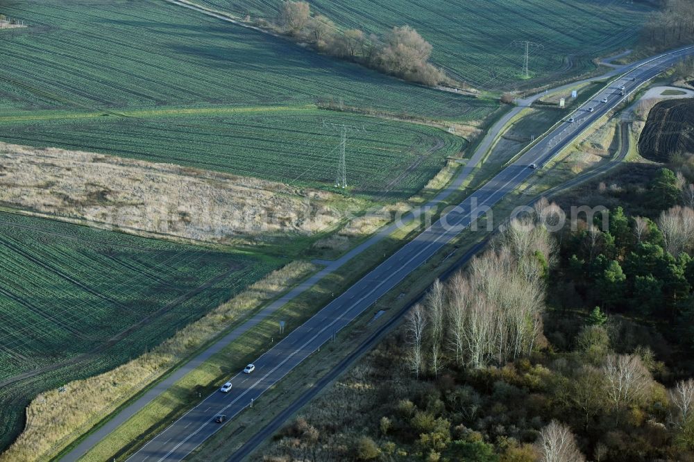 Brieskow-Finkenheerd from above - Construction site for the new building der OU Ortsumfahrung der Bundesstrasse B112 in Brieskow-Finkenheerd in the state Brandenburg