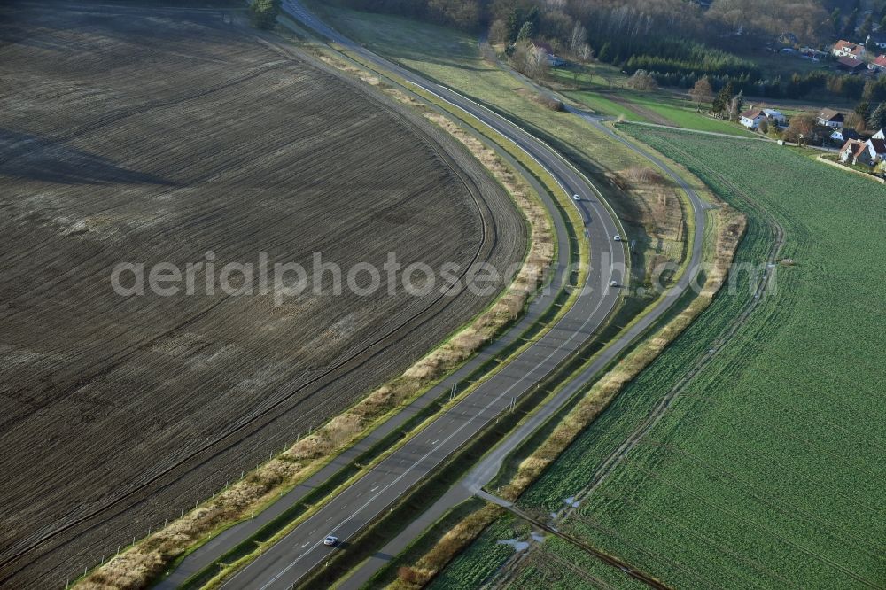 Brieskow-Finkenheerd from the bird's eye view: Construction site for the new building der OU Ortsumfahrung der Bundesstrasse B112 in Brieskow-Finkenheerd in the state Brandenburg