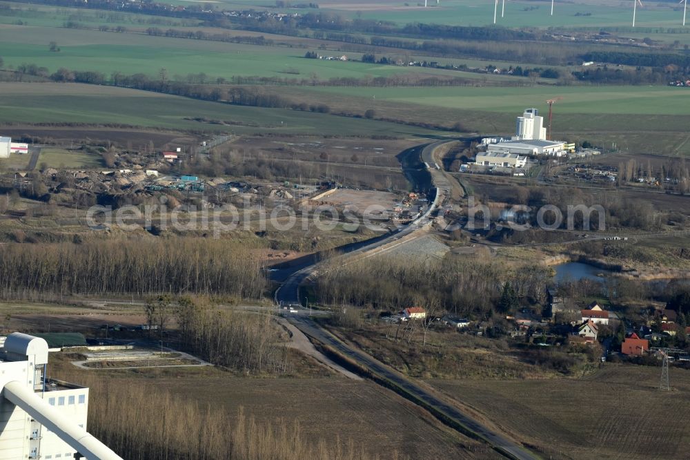 Herzfelde from above - Construction site for the new building the roads bypass the federal highway B 1n in Herzfelde in the state Brandenburg