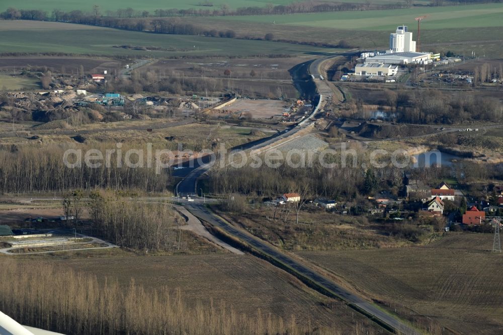 Herzfelde from the bird's eye view: Construction site for the new building the roads bypass the federal highway B 1n in Herzfelde in the state Brandenburg