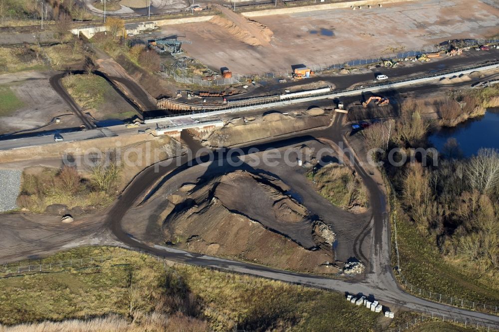 Herzfelde from above - Construction site for the new building the roads bypass the federal highway B 1n in Herzfelde in the state Brandenburg