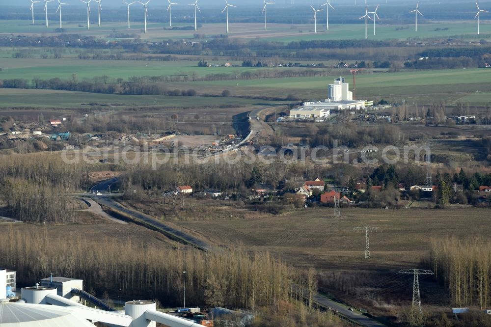 Herzfelde from above - Construction site for the new building the roads bypass the federal highway B 1n in Herzfelde in the state Brandenburg