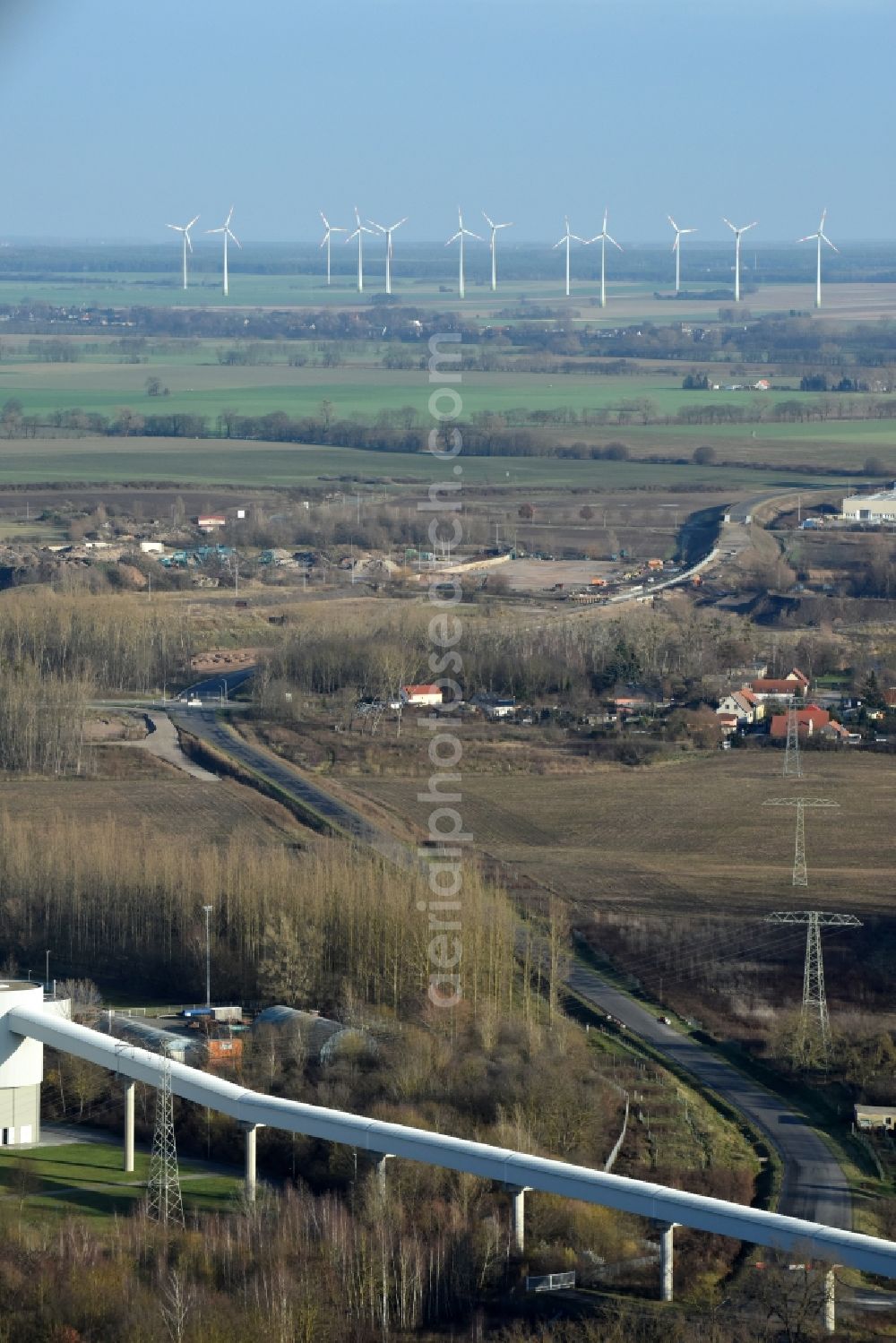 Herzfelde from the bird's eye view: Construction site for the new building the roads bypass the federal highway B 1n in Herzfelde in the state Brandenburg