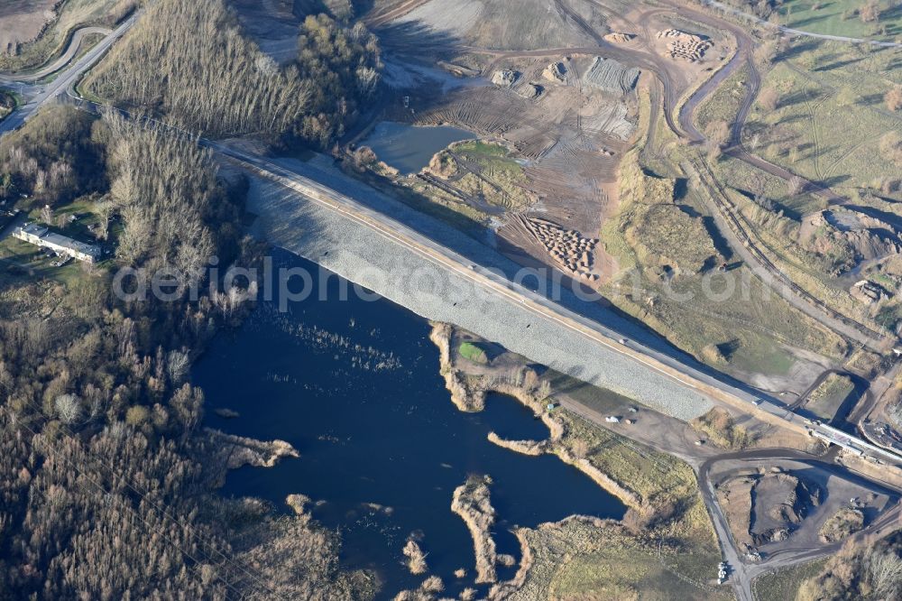 Herzfelde from the bird's eye view: Construction site for the new building the roads bypass the federal highway B 1n in Herzfelde in the state Brandenburg