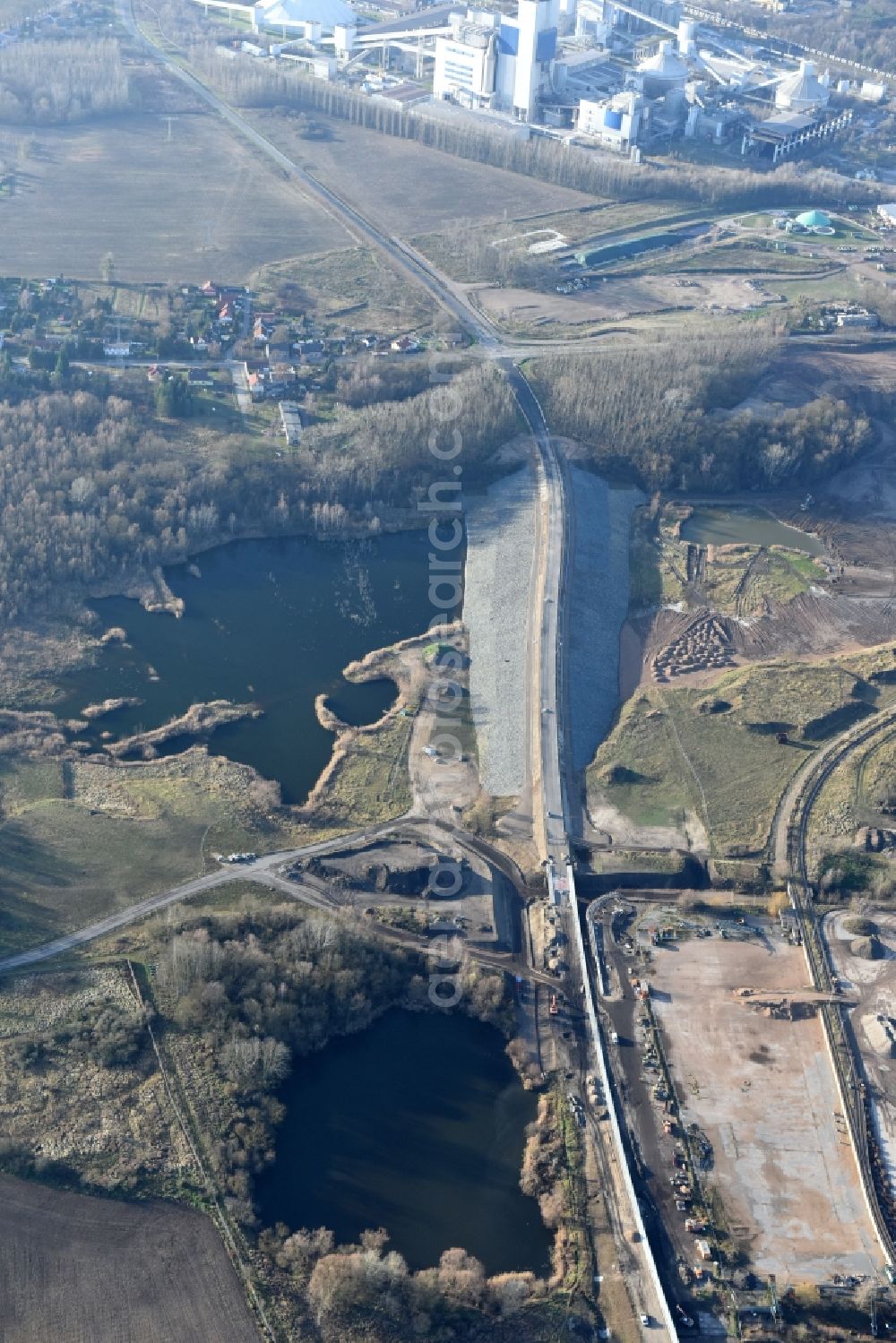 Herzfelde from above - Construction site for the new building the roads bypass the federal highway B 1n in Herzfelde in the state Brandenburg