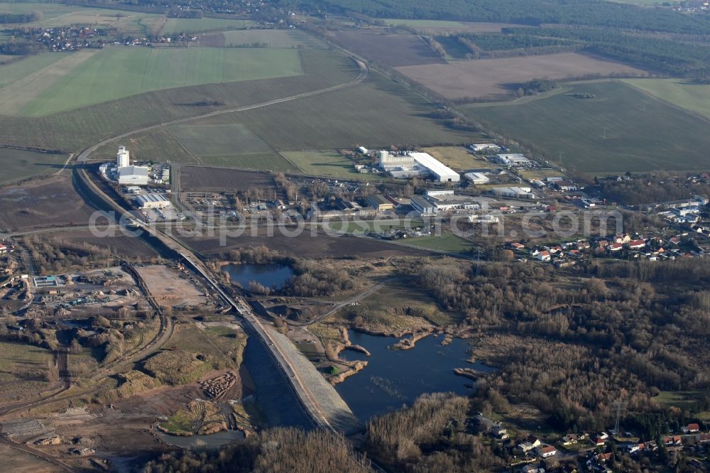 Herzfelde from the bird's eye view: Construction site for the new building the roads bypass the federal highway B 1n in Herzfelde in the state Brandenburg