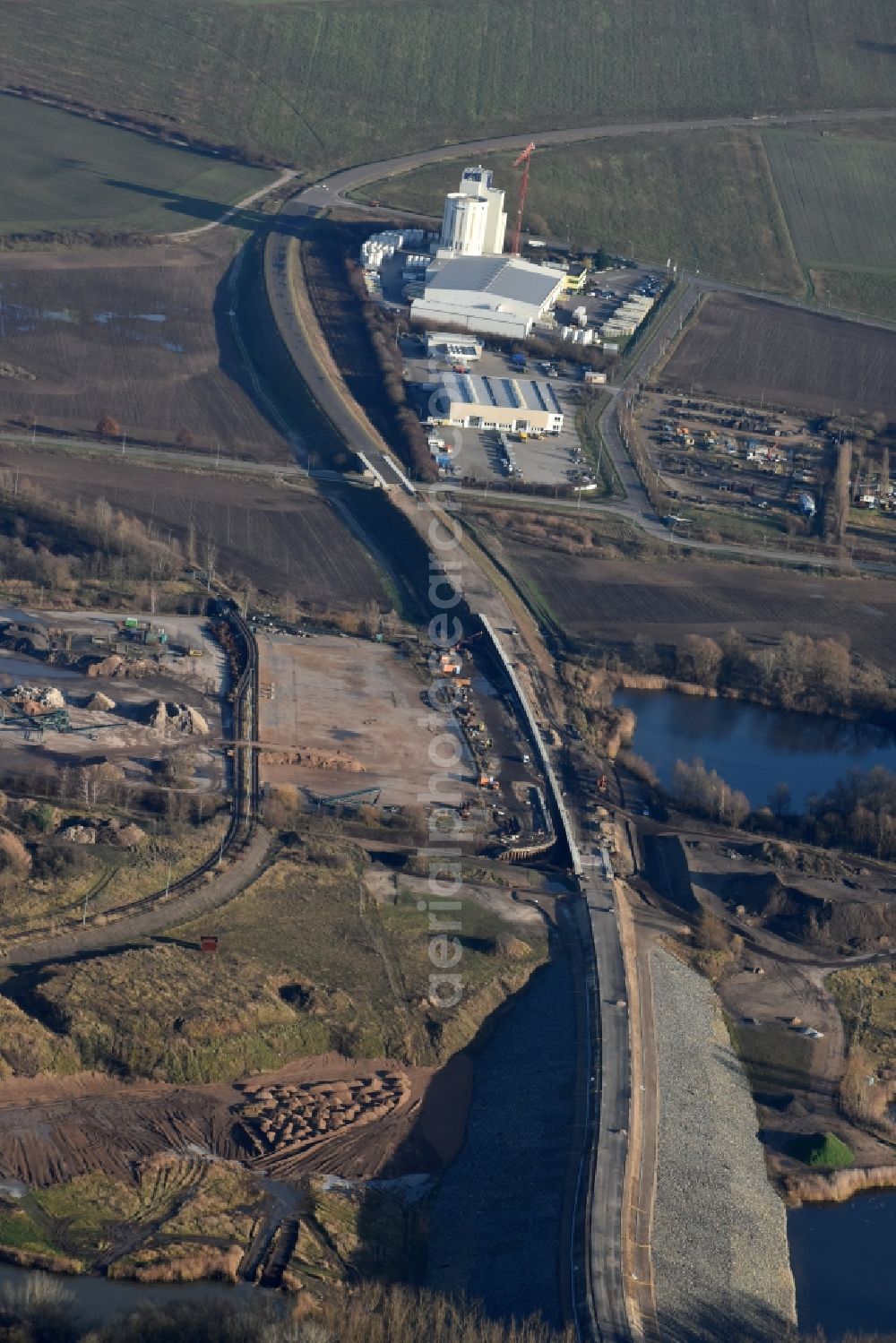 Herzfelde from above - Construction site for the new building the roads bypass the federal highway B 1n in Herzfelde in the state Brandenburg