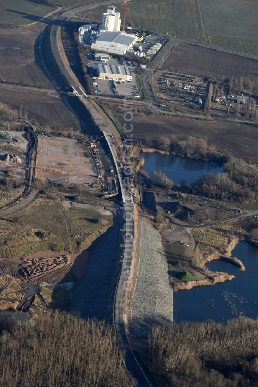 Herzfelde from the bird's eye view: Construction site for the new building the roads bypass the federal highway B 1n in Herzfelde in the state Brandenburg