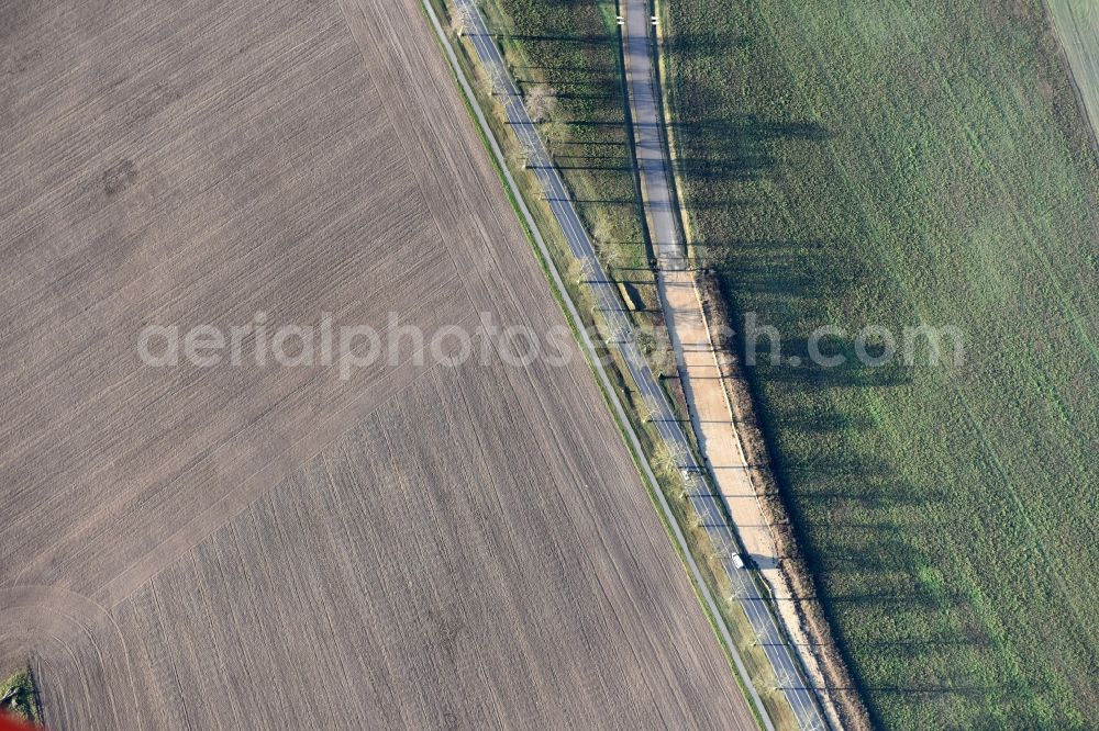 Herzfelde from the bird's eye view: Construction site for the new building the roads bypass the federal highway B 1n in Herzfelde in the state Brandenburg