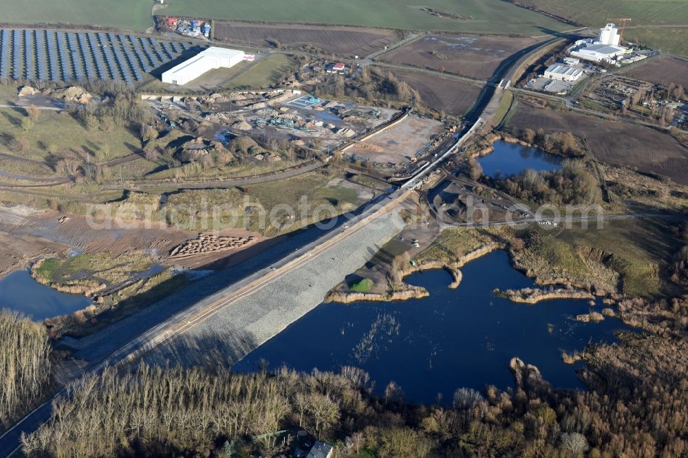 Herzfelde from above - Construction site for the new building the roads bypass the federal highway B 1n in Herzfelde in the state Brandenburg