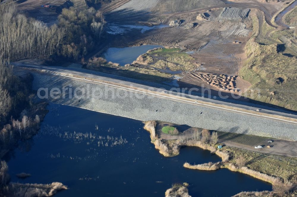 Herzfelde from the bird's eye view: Construction site for the new building the roads bypass the federal highway B 1n in Herzfelde in the state Brandenburg