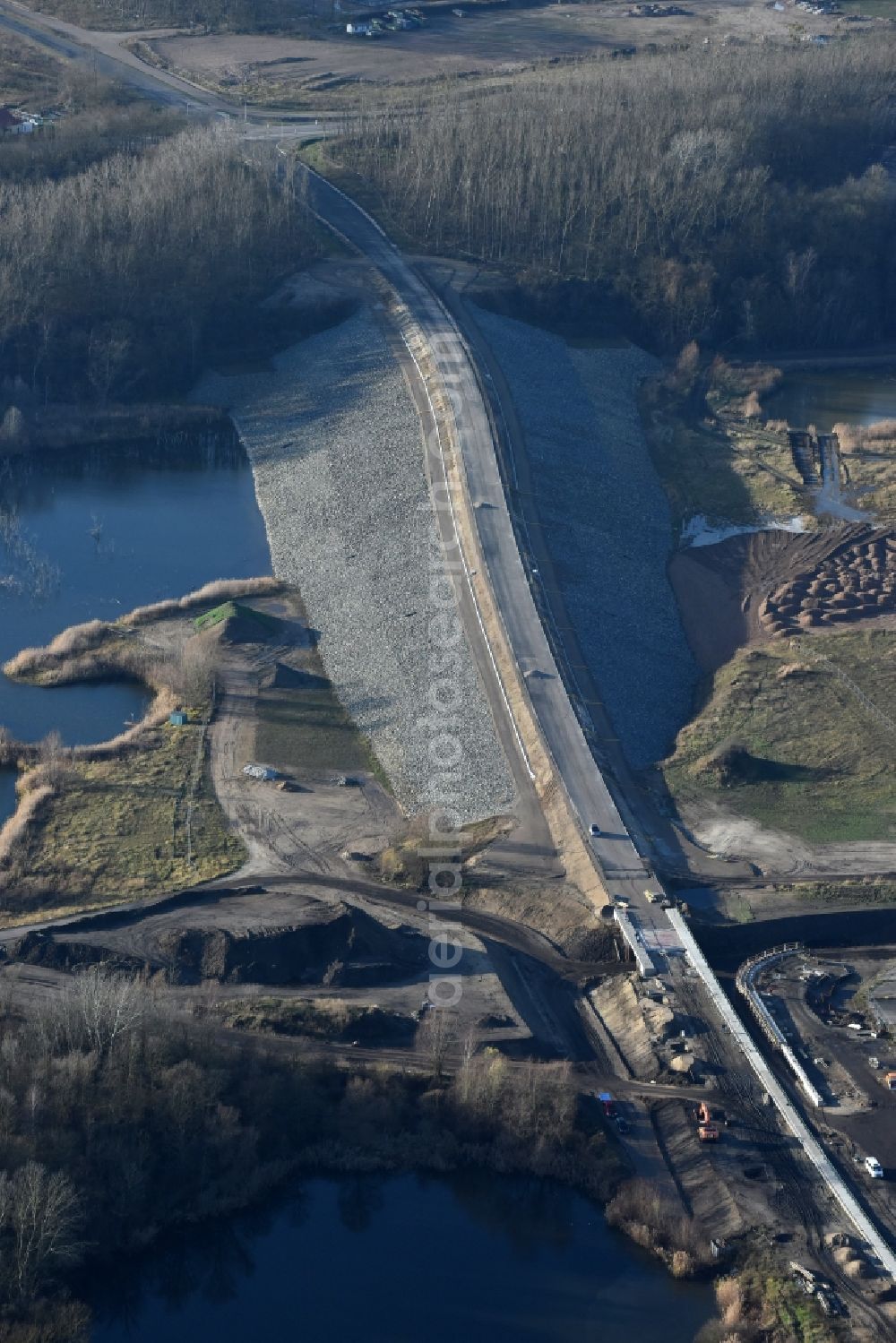 Herzfelde from the bird's eye view: Construction site for the new building the roads bypass the federal highway B 1n in Herzfelde in the state Brandenburg