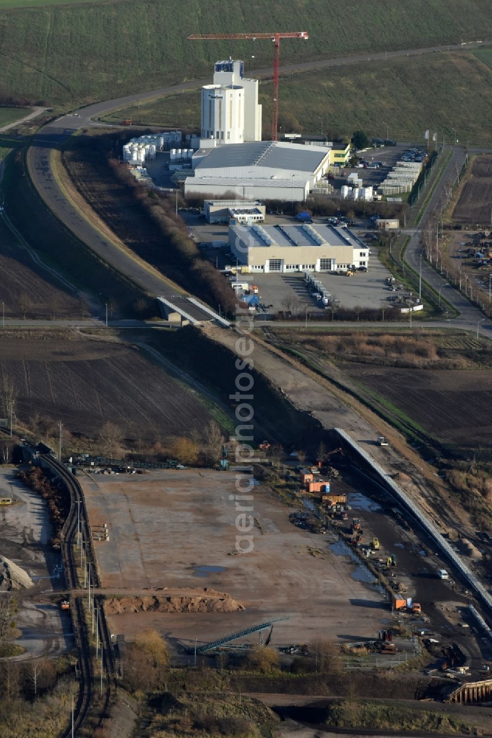 Herzfelde from above - Construction site for the new building the roads bypass the federal highway B 1n in Herzfelde in the state Brandenburg