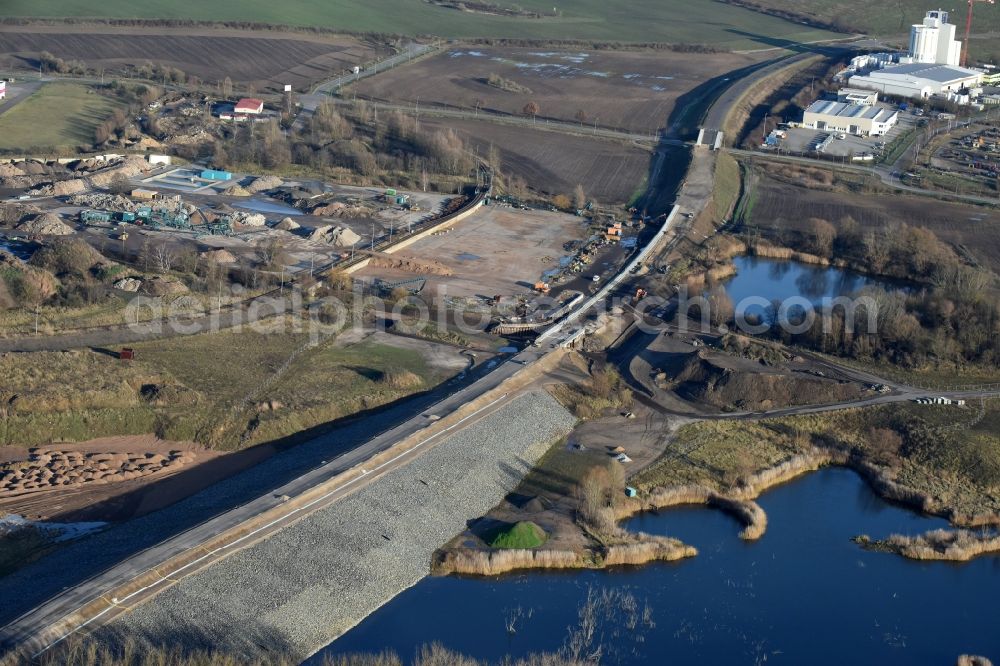 Herzfelde from above - Construction site for the new building the roads bypass the federal highway B 1n in Herzfelde in the state Brandenburg