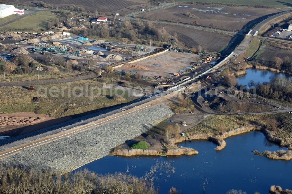 Herzfelde from the bird's eye view: Construction site for the new building the roads bypass the federal highway B 1n in Herzfelde in the state Brandenburg