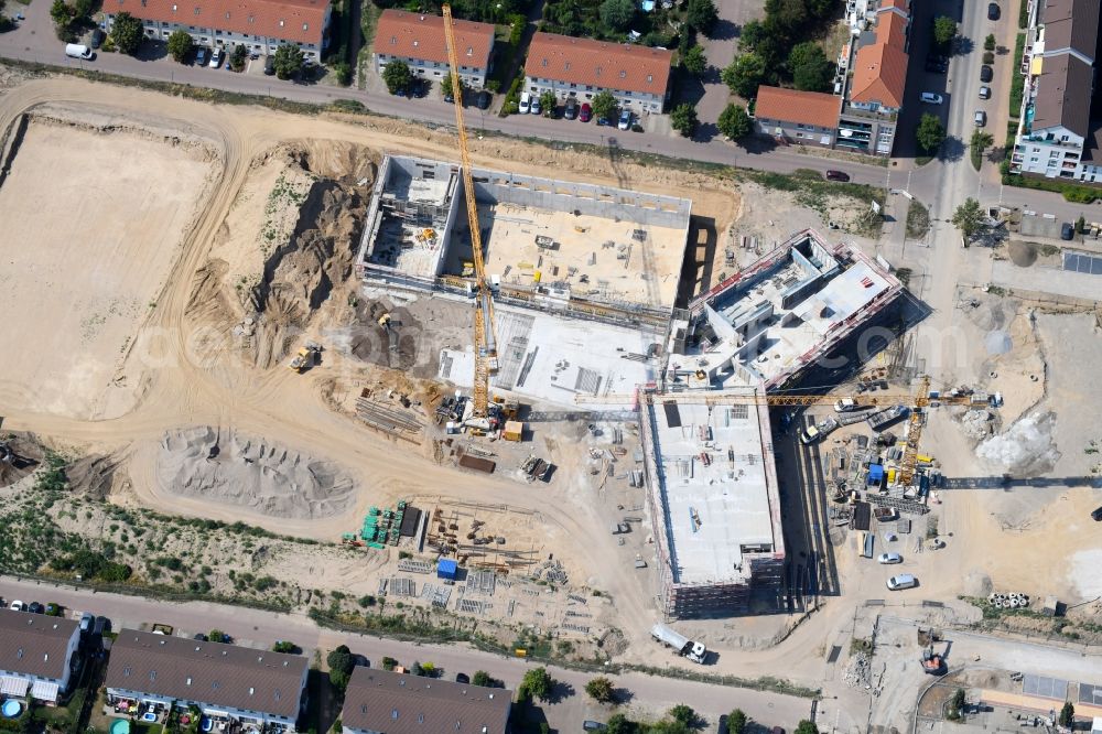 Aerial image Hönow - Construction site for the new building city destrict center between of Schulstrasse and of Marderstrasse in Hoenow in the state Brandenburg, Germany