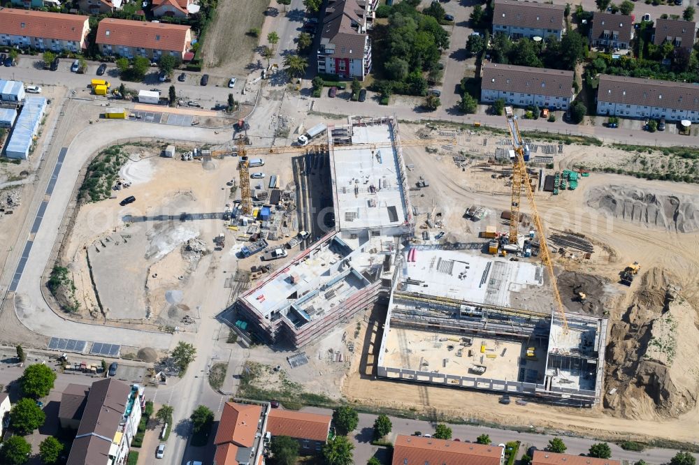 Aerial image Hönow - Construction site for the new building city destrict center between of Schulstrasse and of Marderstrasse in Hoenow in the state Brandenburg, Germany