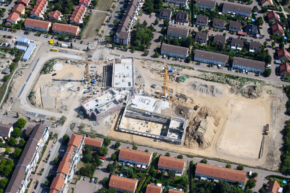 Aerial photograph Hönow - Construction site for the new building city destrict center between of Schulstrasse and of Marderstrasse in Hoenow in the state Brandenburg, Germany