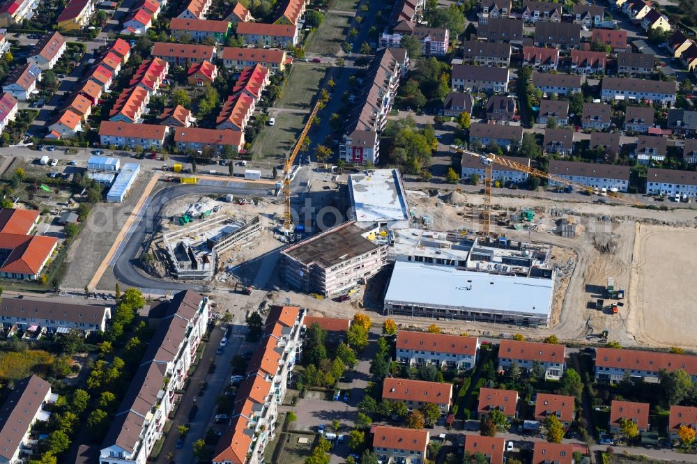 Aerial image Hönow - Construction site for the new building city destrict center between of Schulstrasse and of Marderstrasse in Hoenow in the state Brandenburg, Germany