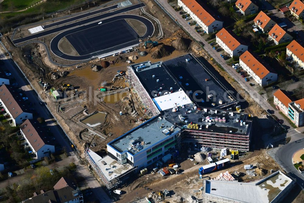 Aerial photograph Hönow - Construction site for the new building city destrict center between of Schulstrasse and of Marderstrasse in Hoenow in the state Brandenburg, Germany