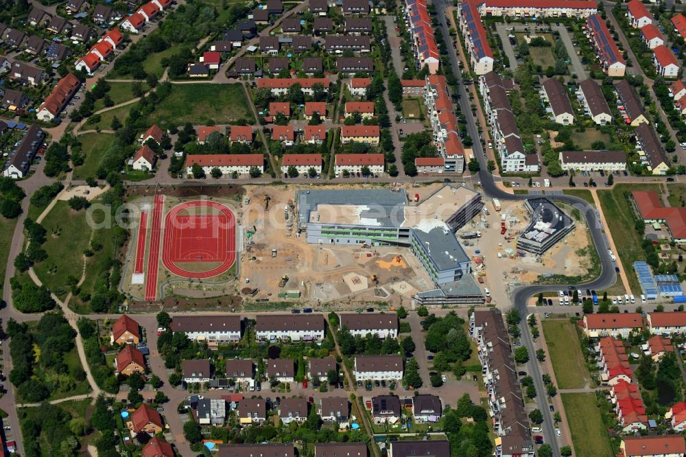 Aerial image Hönow - Construction site for the new building city destrict center between of Schulstrasse and of Marderstrasse in Hoenow in the state Brandenburg, Germany