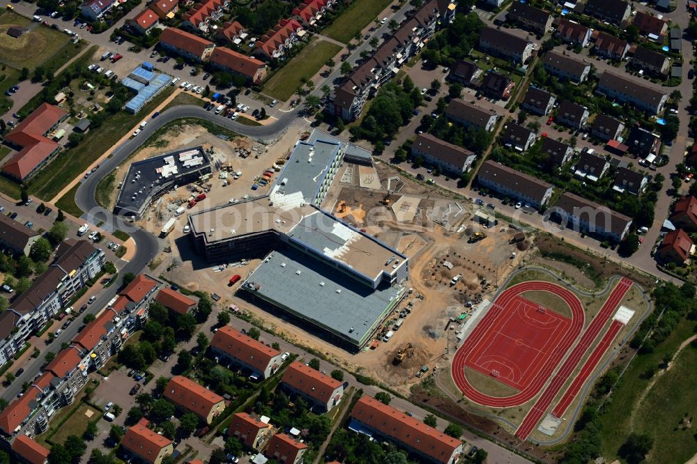 Hönow from above - Construction site for the new building city destrict center between of Schulstrasse and of Marderstrasse in Hoenow in the state Brandenburg, Germany