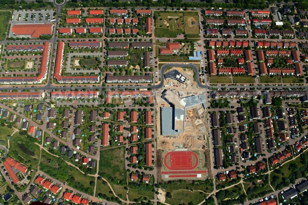 Aerial image Hönow - Construction site for the new building city destrict center between of Schulstrasse and of Marderstrasse in Hoenow in the state Brandenburg, Germany