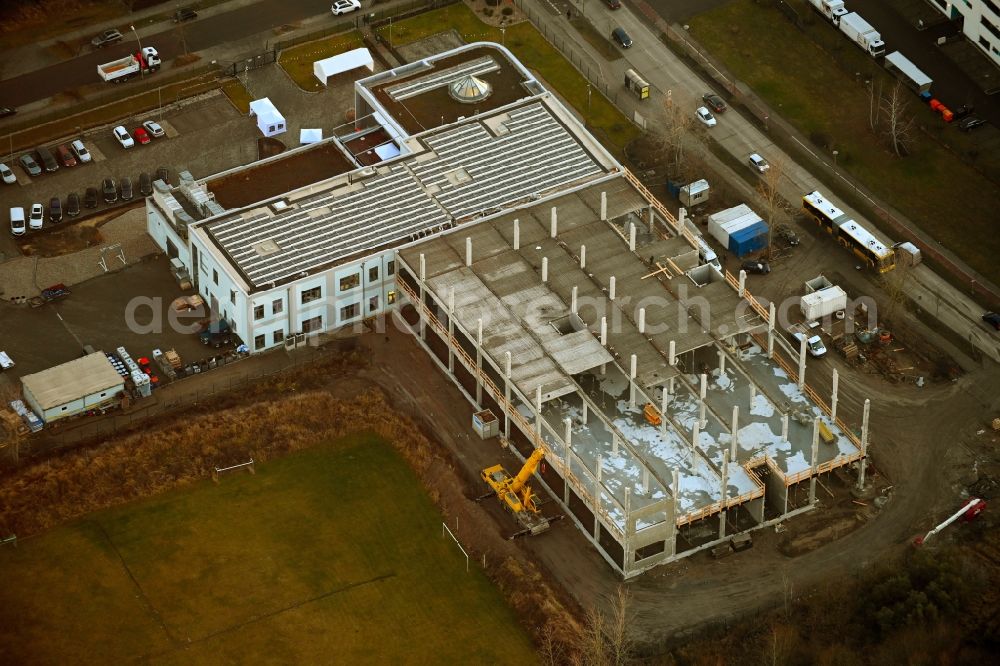 Berlin from the bird's eye view: Construction site for the new building on Pablo-Picasso-Strasse in the district Hohenschoenhausen in Berlin, Germany