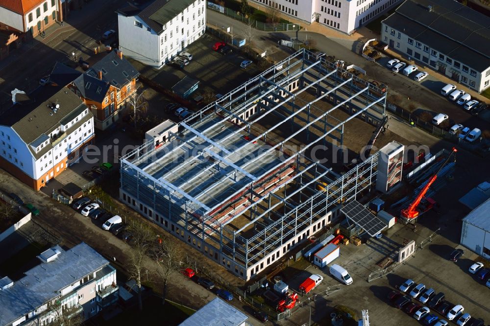 Aerial photograph Bernau - Construction site for the new parking garage on Breitscheidstrasse in Bernau in the state Brandenburg, Germany