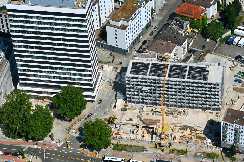 Aerial photograph Bielefeld - Construction site for the new parking garage on street Kavalleriestrasse - Philipp Reis Platz in the district Mitte in Bielefeld in the state North Rhine-Westphalia, Germany