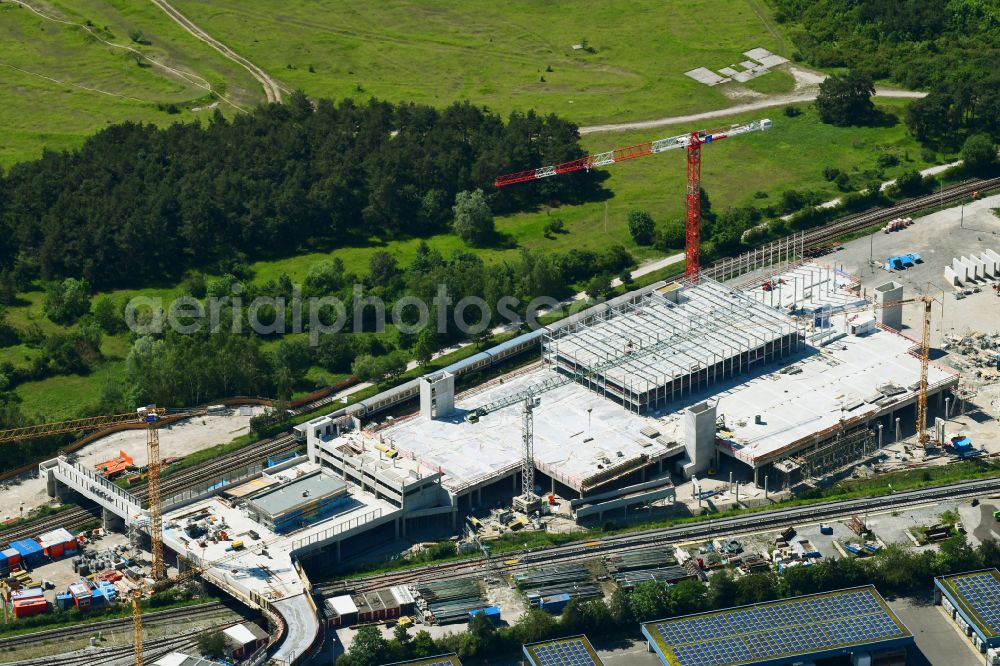 Aerial photograph München - Construction site for the new parking garage on street Werner-Heisenberg-Allee in Munich in the state Bavaria, Germany