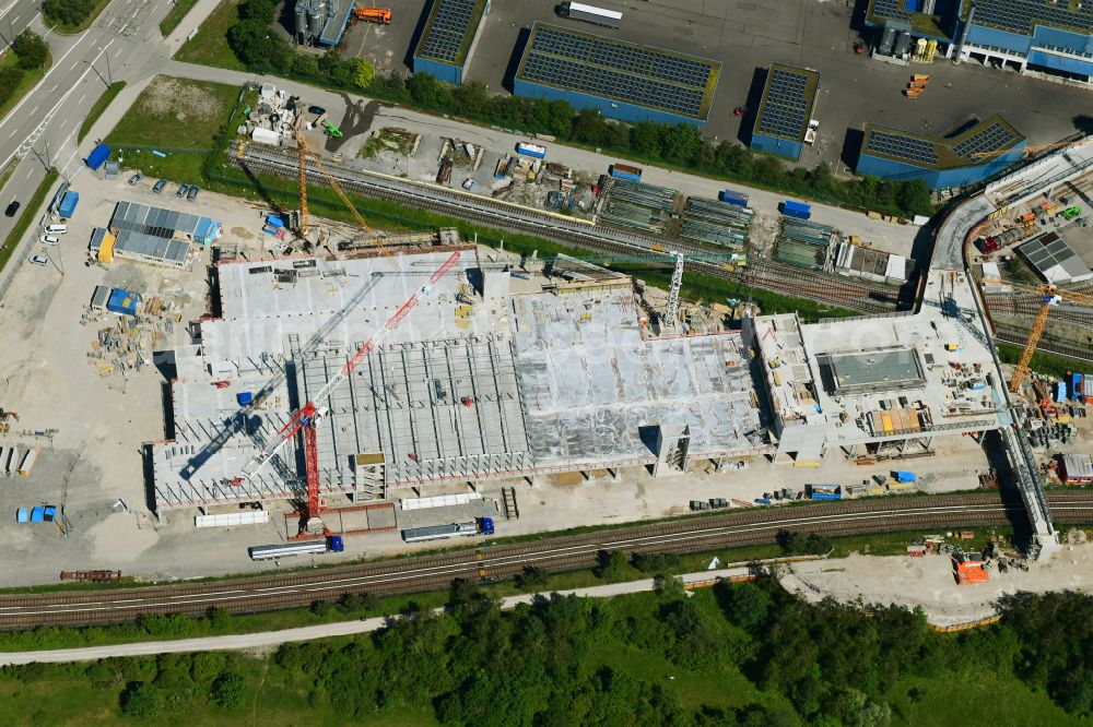 Aerial photograph München - Construction site for the new parking garage on street Werner-Heisenberg-Allee in Munich in the state Bavaria, Germany