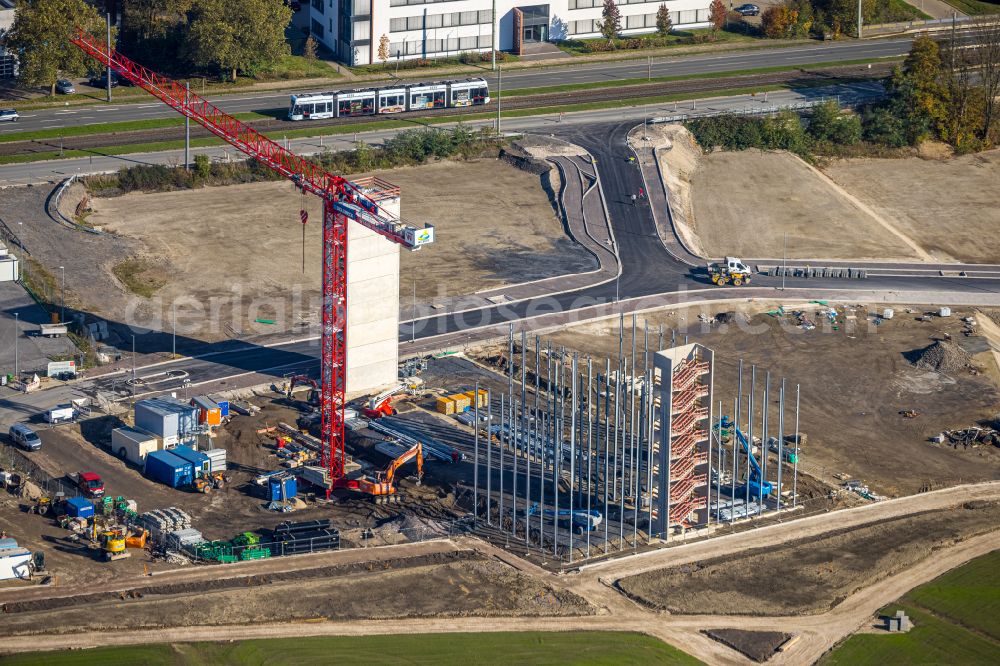 Bochum from the bird's eye view: Construction site for the new parking garage on street Robert-Bosch-Strasse in the district Laer in Bochum at Ruhrgebiet in the state North Rhine-Westphalia, Germany